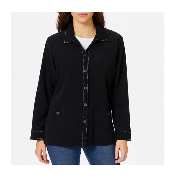 Vintage Allison Daley Black with White Stitching Button Down Top Size 12 - Picture 1 of 5